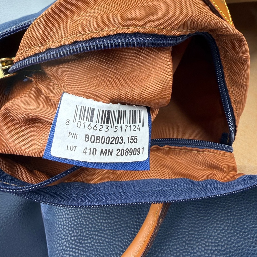 Bric’s Italy Leather Trim Blue Canvas Duffel Bag Weekender Travel Carry On - Picture 13 of 16